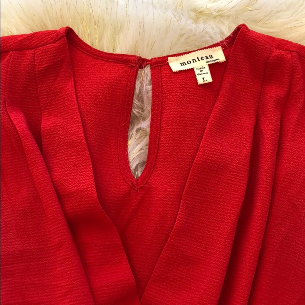 Red Sleeveless Dress with Cinched Waist and Bow - Picture 3 of 4